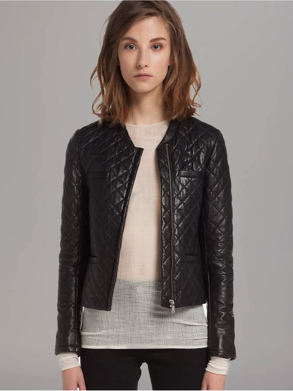 Maje Quilted Lamb Leather Biker-Style Black Jacket Size FR 38/ US 6 (Runs Small)